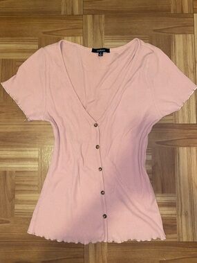 Light Pink Ribbed Button Front Top